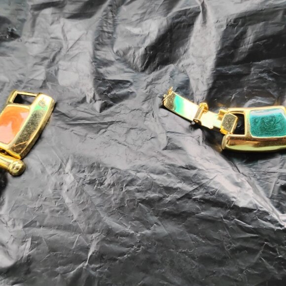 Enamel Multicolor Gold Accents Rectangular Shapes Necklace Chocker - Picture 5 of 11